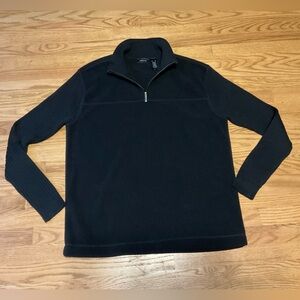 Men Claiborne Fleece 3/4 Zip Collared Black Sweater with Ribbed Sleeves.